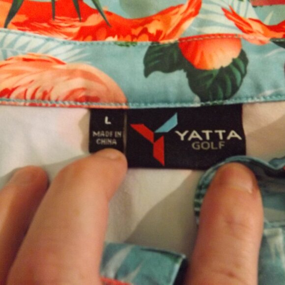 Yatta Golf Flamingo Polo Shirt Tropical Floral Print Golfing size Large - Picture 3 of 7